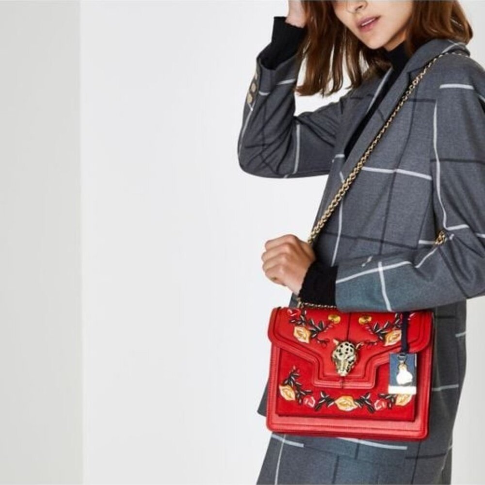 Embroidered Jaguar Lock Chain Satchel Bag - River Island NWT